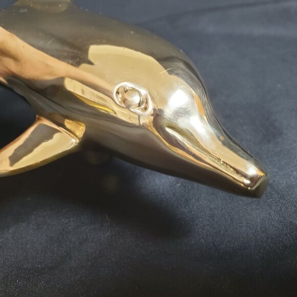 VTG Solid Brass Dolphin Figurine Coastal Nautical Decor Polished Brass Ocean Ani - Picture 13 of 16